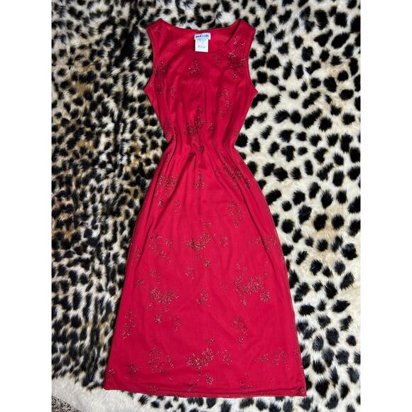 Y2K Girl Code Red Sparkly Floral Midi Dress 8 - Picture 2 of 4